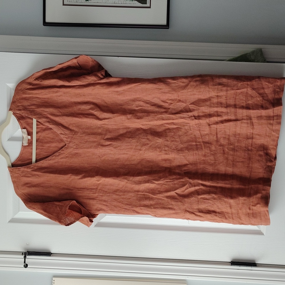 La Fee Maraboutee linen lagenlook terracotta shift dress 42